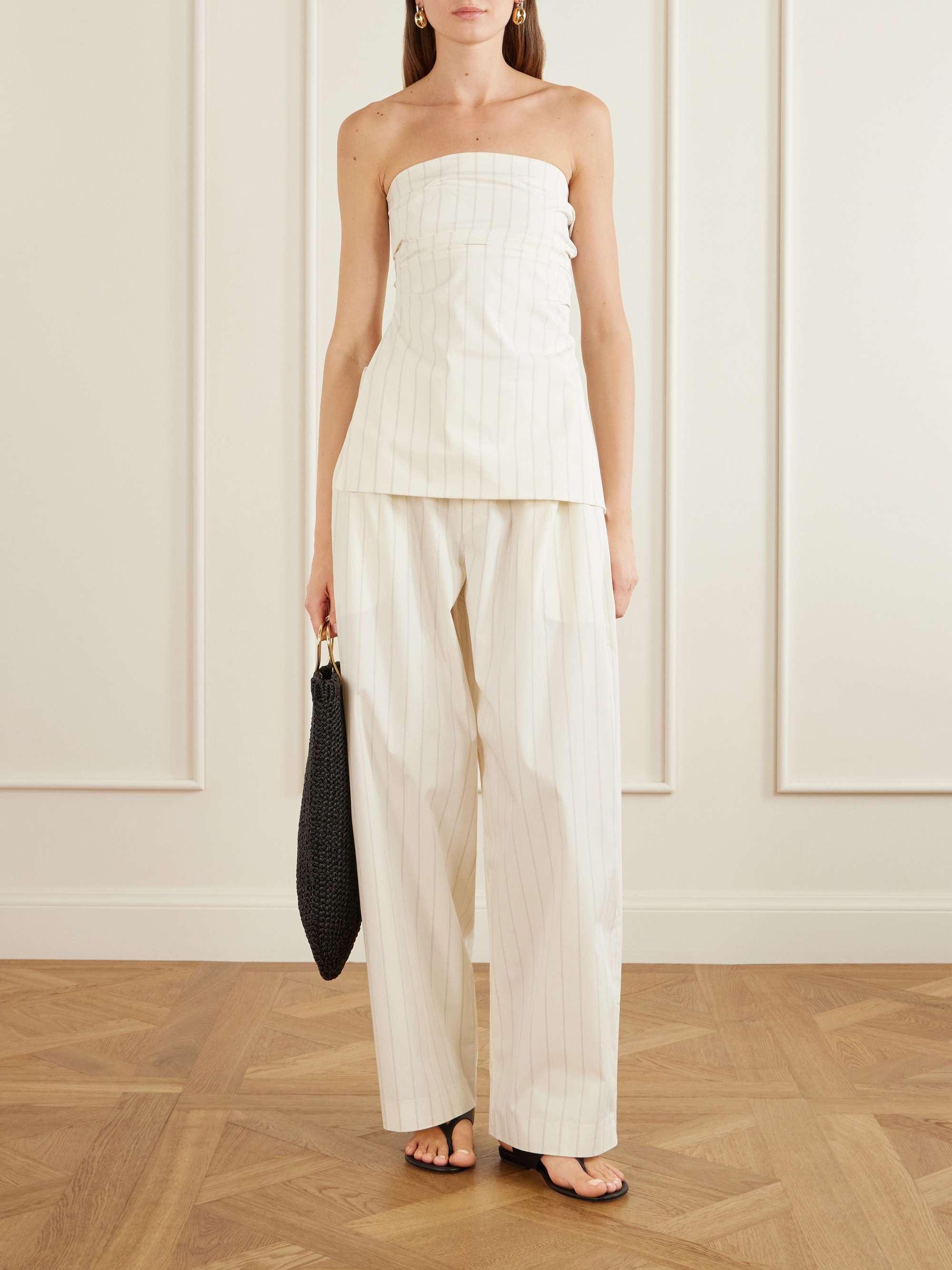 Strapless Pinstriped Cotton-Blend Poplin Top
