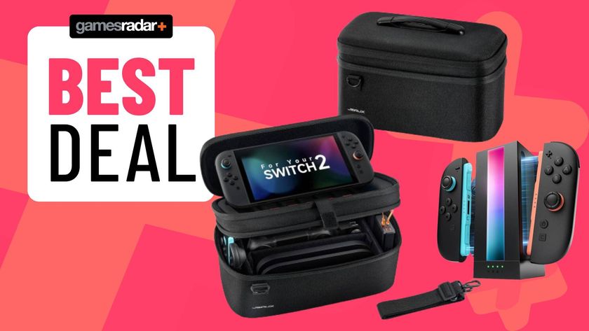 Image of Switch 2 JSAUX accessories sitting on a pink GamesRadar+ background.