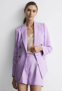 Lilac Double Breasted Linen Blazer, £180 ($224.83) | Reiss