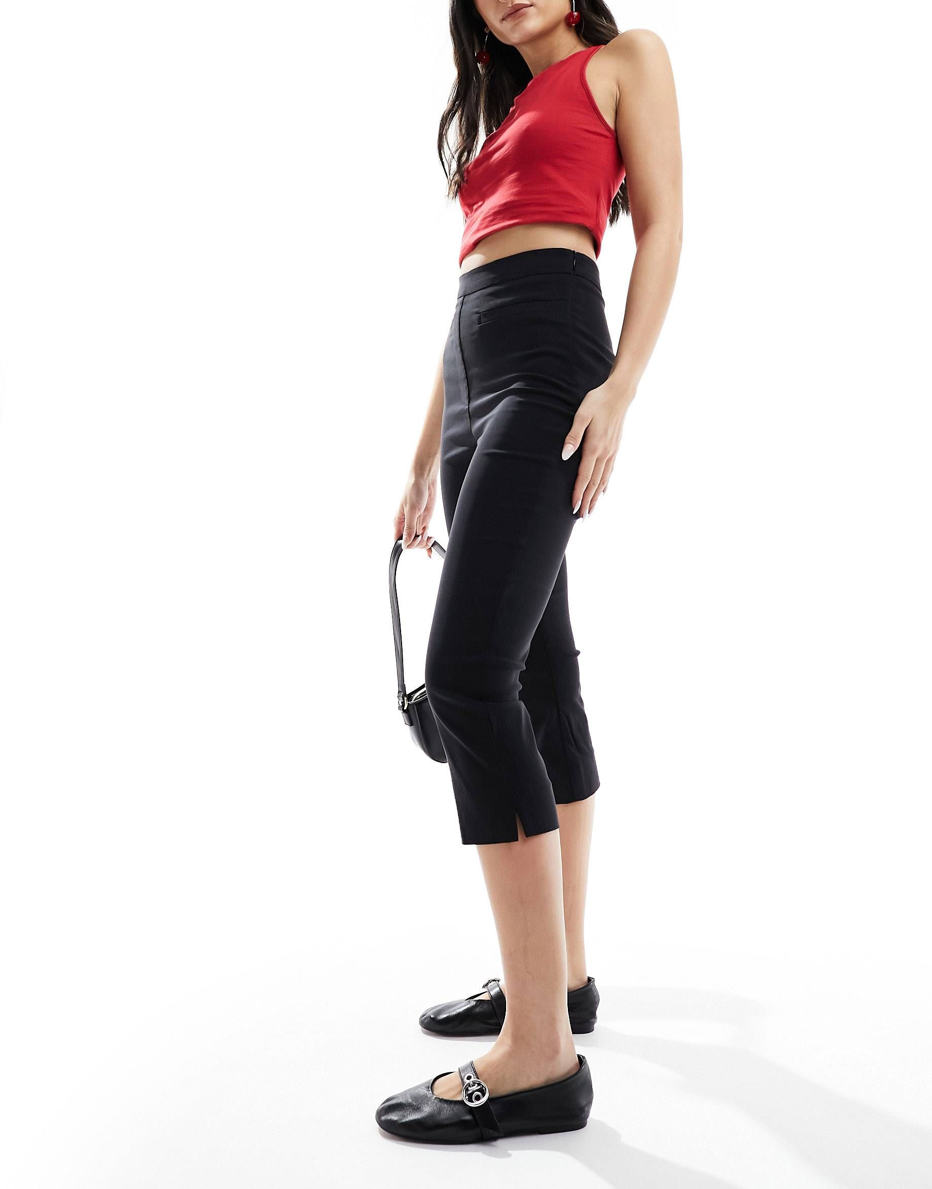 Asos Design Longline Pedal Pusher Trouser in Black