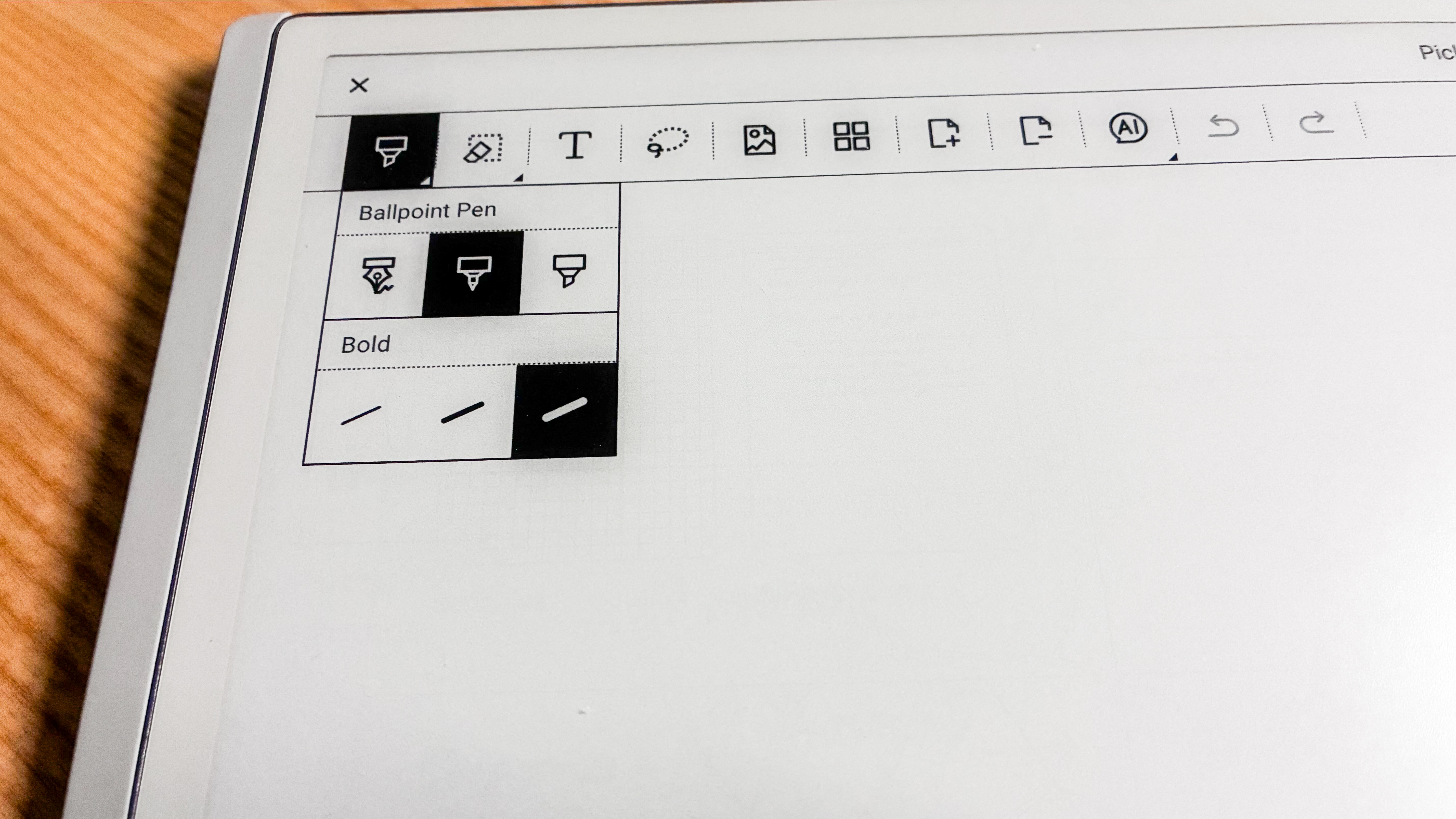 Pen options in the Picking (or drawing) app on the ViWoods AiPaper