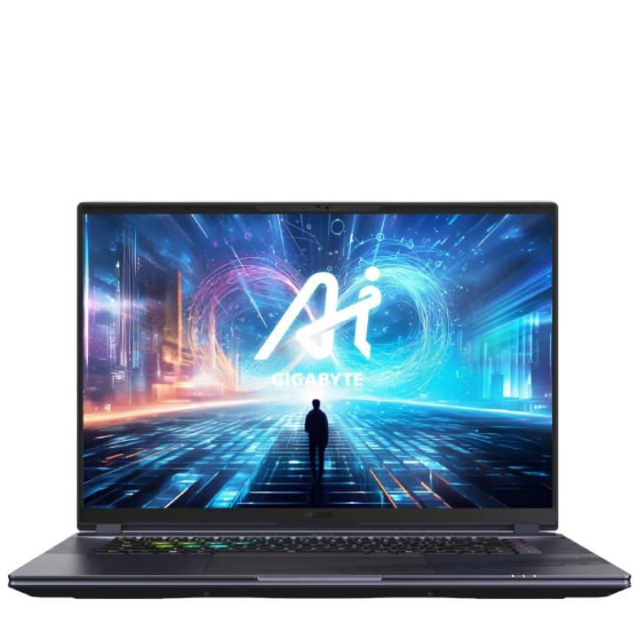 En Gigabyte Aorus 16X mod en hvid baggrund