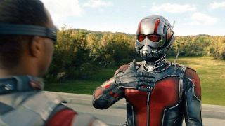 Ant-Man prepares to minituarize himself in front of Falcon in his 2015 Marvel movie