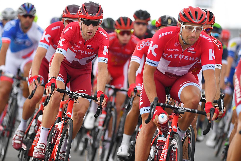 Katusha leading out Alexander Kristoff at Eneco Tour stage 1