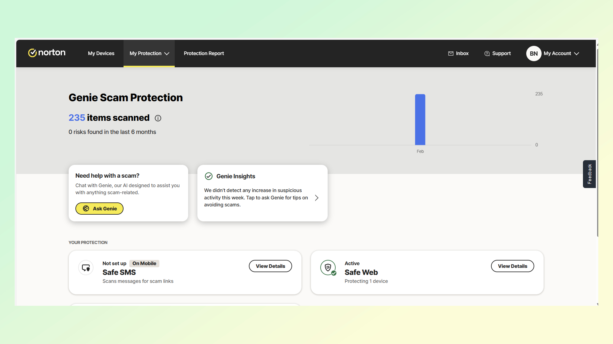 A screenshot showing how Norton's Genie scam protection scans files