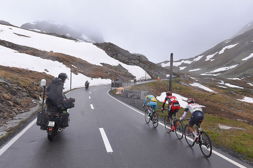Miguel Angel Lopez leads van Garderen and Pantano up the final climb during stage 9 at Tour de Suisse