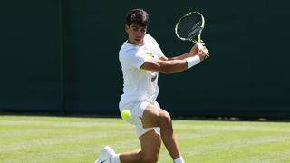 Carlos Alcaraz prepares for his title defence of Wimbledon in training