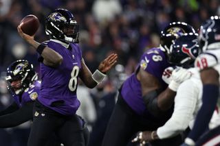 Baltimore Ravens quarterback Lamar Jackson vs. the Houston Texans in a 2024 AFC divisional playoff game. 