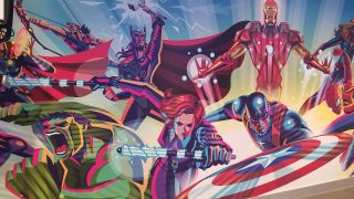 Marvel mural on the Disney Wish outside Oceaneer's Club