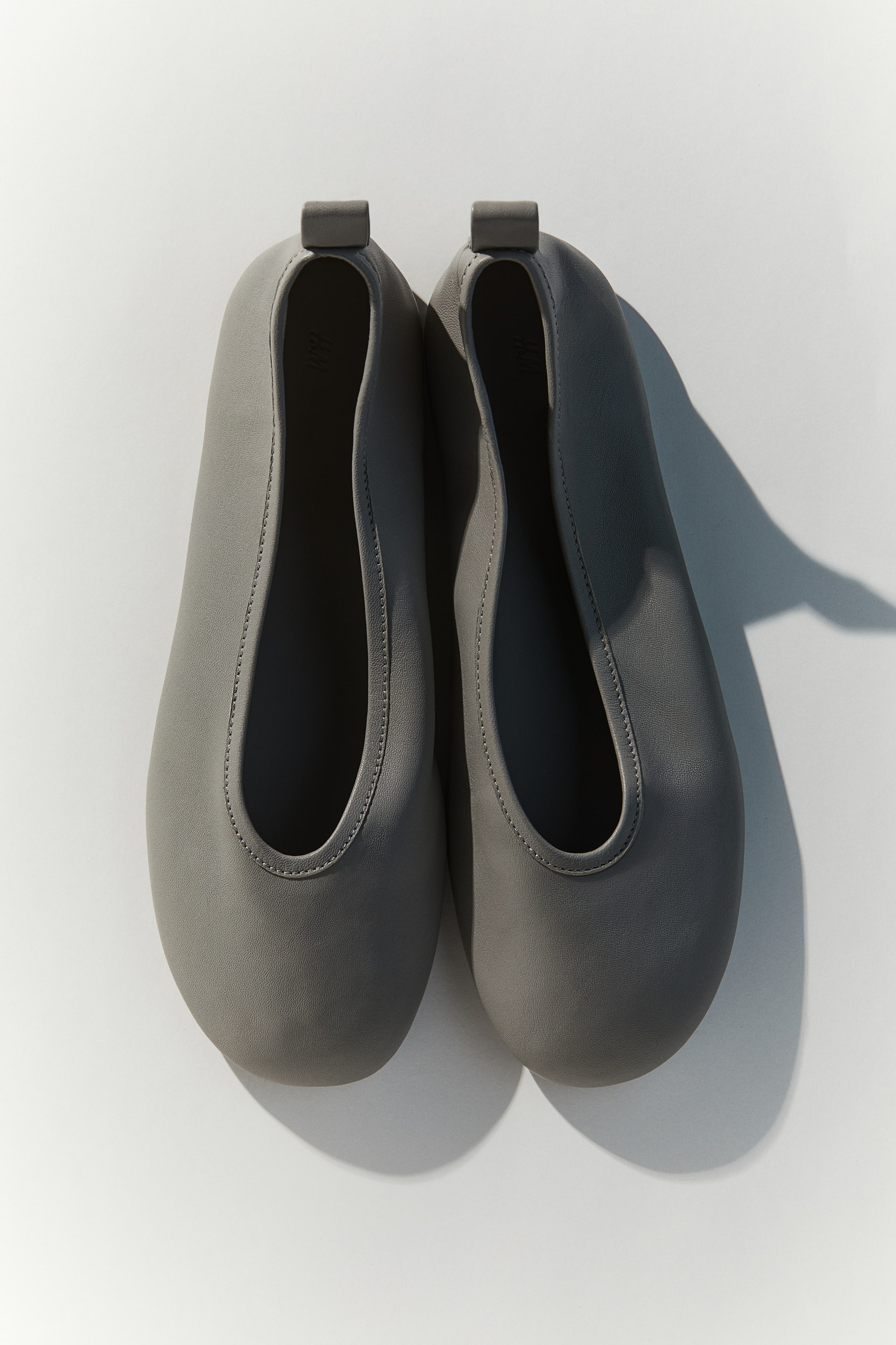 Leather Ballet Pumps - Grey