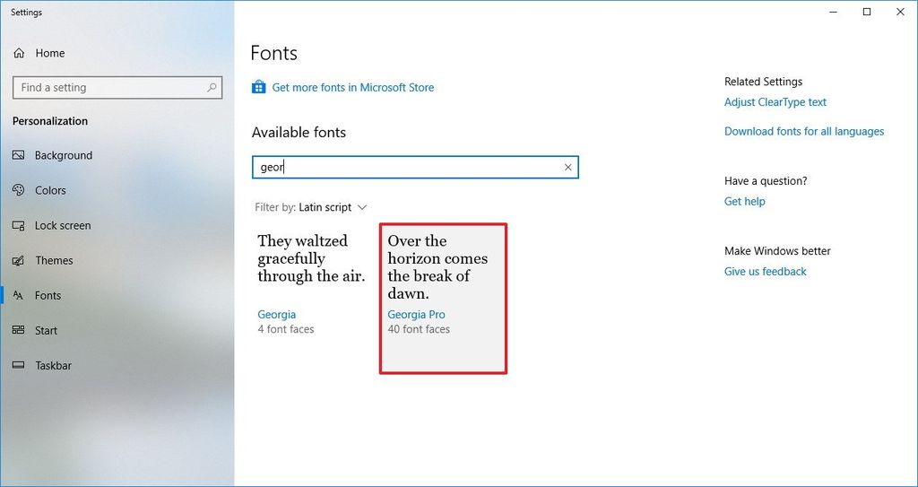 How to manage Fonts settings on the Windows 10 April 2018 Update ...