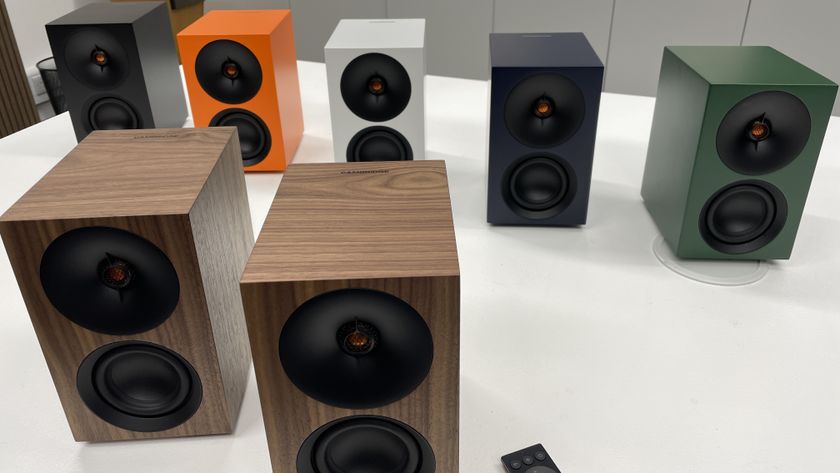 Cambridge's L/R Series in various colors, at Cambridge Audio's Melomania HQ in London, UK