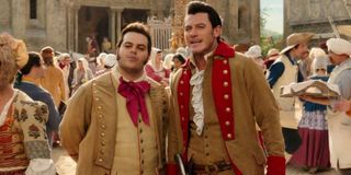 LeFou (Josh Gad) and Gaston (Luke Evans) look ahead in Beauty and the Beast (2017)