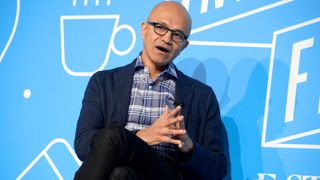 Satya Nadella speaks on stage at the Fast Company Innovation Festival