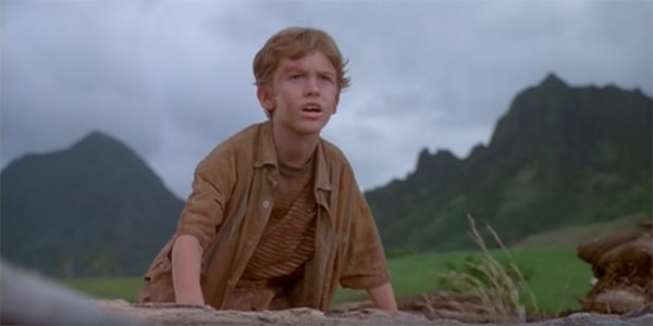 Tim in Jurassic Park watching a herd of dinosaurs