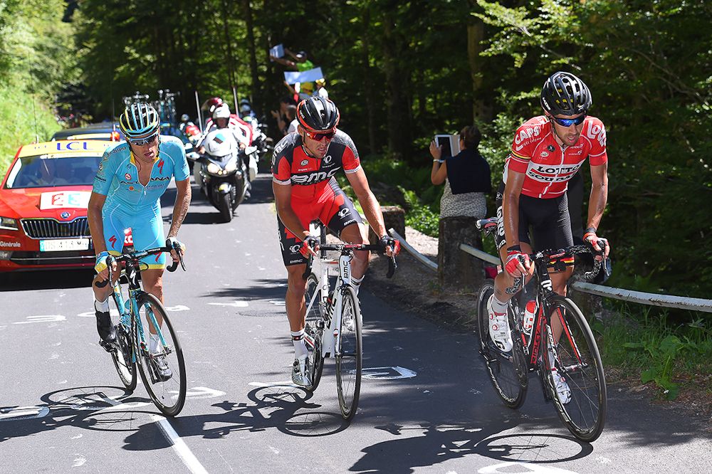 Breakaway riders in action during stage 5 at the Tour de France.