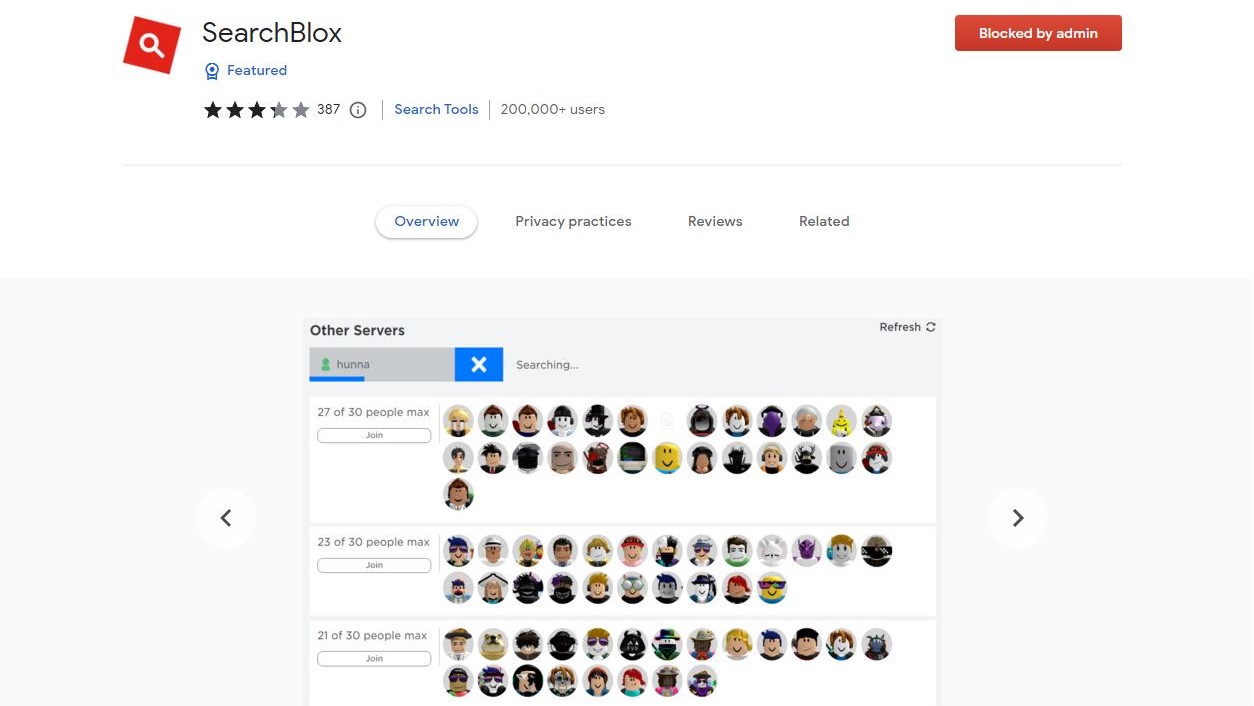 Ein Screenshot der SearchBlox-Erweiterung im Chrome Web Store