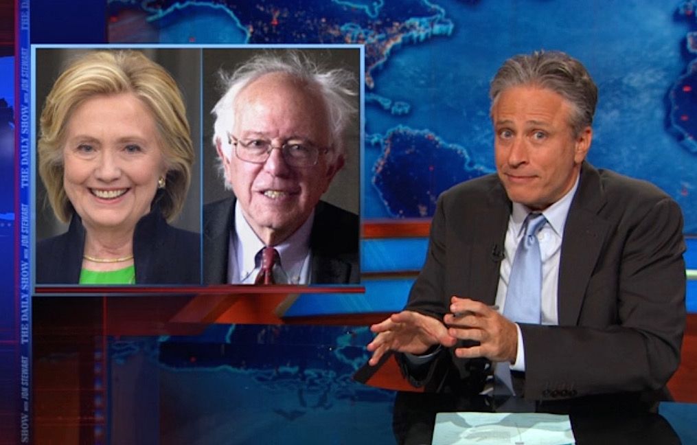 Jon Stewart welcomes Bernie Sanders to the 2016 race