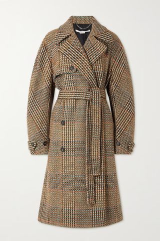 Stella McCartney Double-Breasted Belted Checked Wool-Blend Tweed