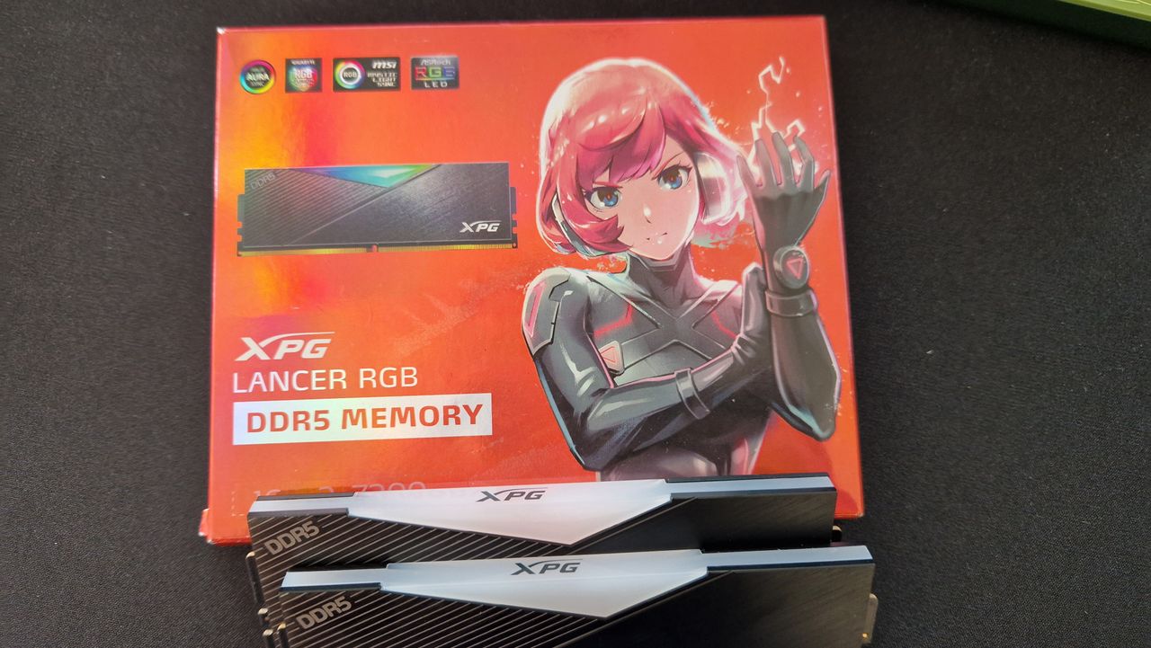 XPG Lancer RGB DDR5's box, showing an anime character securing down a gauntlet