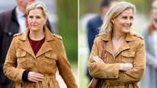 Composite of two pictures of Duchess Sophie wearing the same suede belted jacket at the Royal Windsor Horse Show in 2023 and 2024