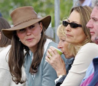 Kate Middleton and her mother Carole Middleton (right) attend the Festival of British Eventing at Gatcombe Park on August 6, 2005 in Stroud, England