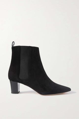 black ankle boots with a low heel