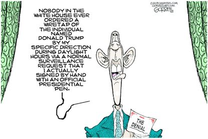 Political Cartoon U.S. Obama Trump White House wiretap