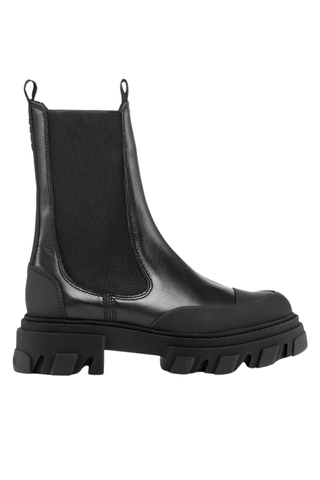 Black Stitch Cleated Mid Chelsea Boots