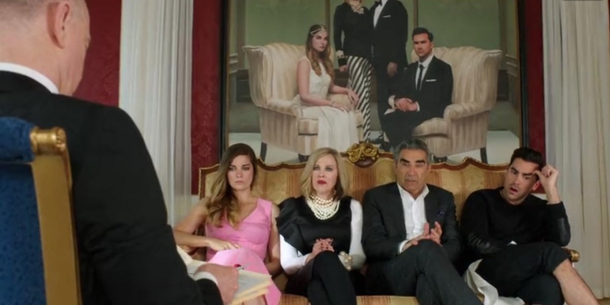 Euguene Levy, Dan Levy, Catherine O&#039;hara, and Annie Murphy in Schitt&#039;s Creek