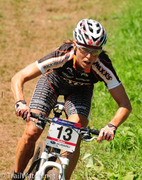Marie-Helene Premont (Team Maxxis-Rocky Mountain) chasing Premont