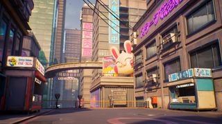 A look at a neon-drenched street on the Skyline 10 map