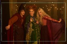 Kathy Najimy as Mary Sanderson, Bette Midler as Winifred Sanderson, and Sarah Jessica Parker as Sarah Sanderson in Hocus Pocus 2