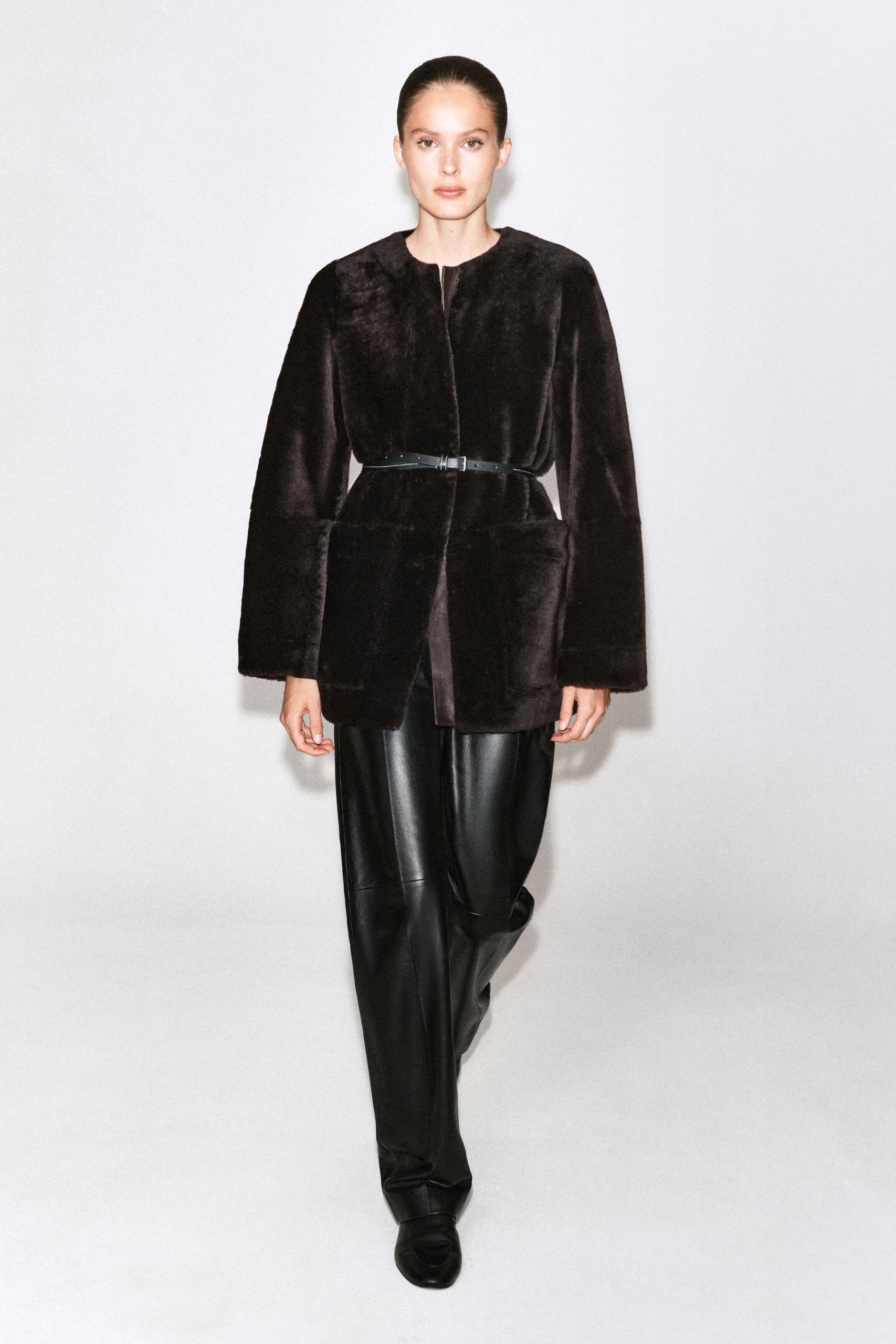 COS, Collarless Shearling Jacket