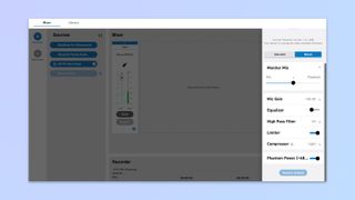 a screenshot from the Shure motiv mix app showing XLR analog mic compatibility