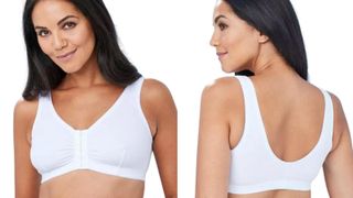 Woman wearing white Amazon sleep bra