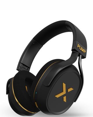 BlueAnt Pump X headphones in black and gold render.