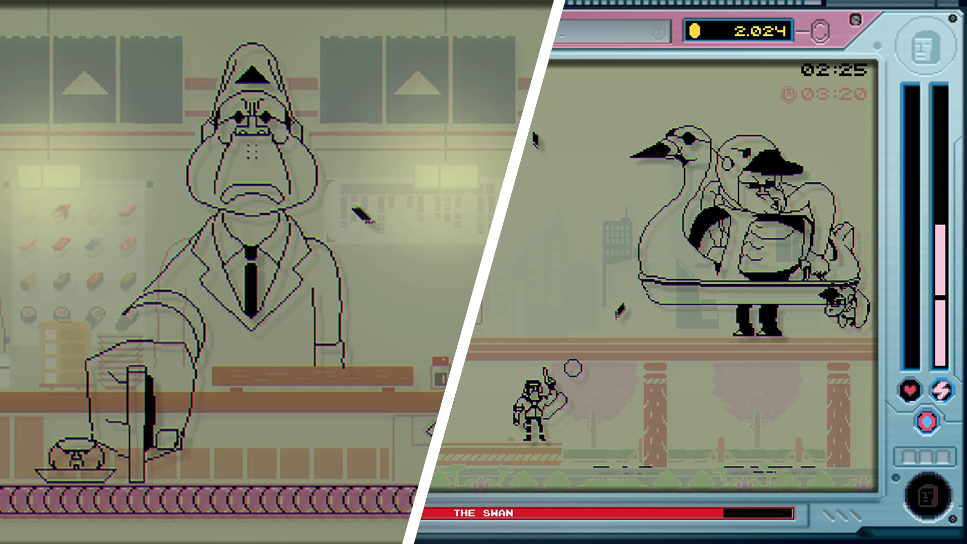 Future Knight retro indie game designed to look like the art style of Game &amp; Watch LCD handheld games