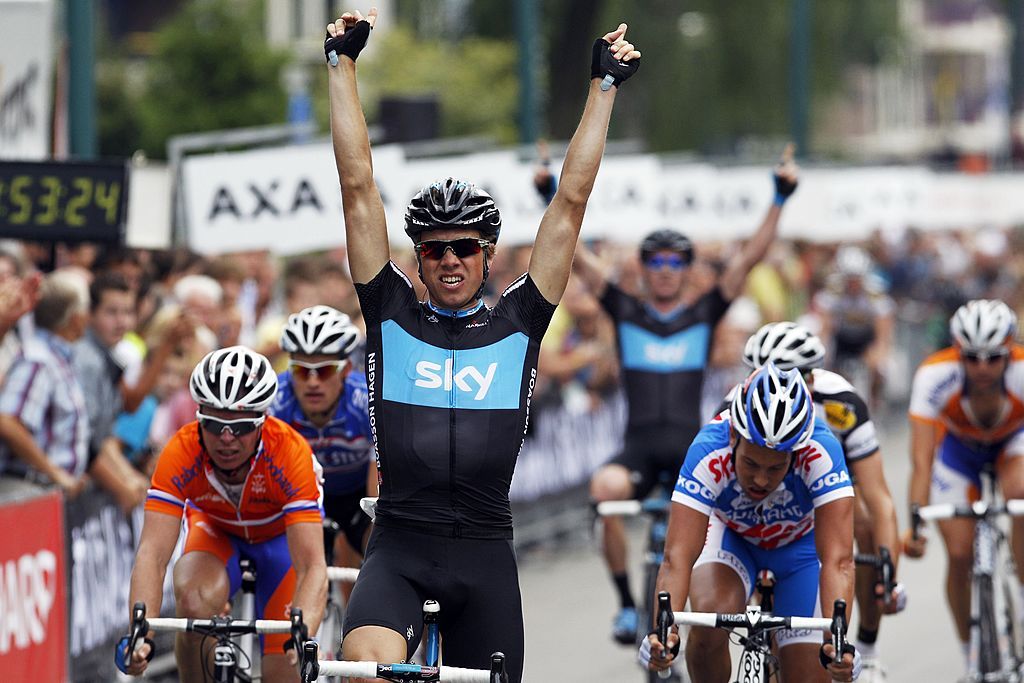 Edvald Boasson Hagen celebrates victory in the 2010 edition of Veenendaal-Veenendaal (Food Valley Classic)