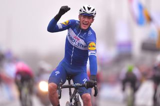 Yves Lampaert celebrates his second consecutive win at Dwars doors Vlaanderen