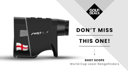 The Shot Scope Pro LX+ Laser Rangefinder with an England flag on it