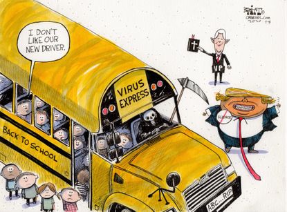 Political Cartoon U.S. Trump Pence coronavirus school