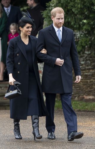 Prince Harry, Duke of Sussex and Meghan, Duchess of Sussex attend Christmas Day Church service at Church of St Mary Magdalene on the Sandringham estate on December 25, 2018 in King's Lynn