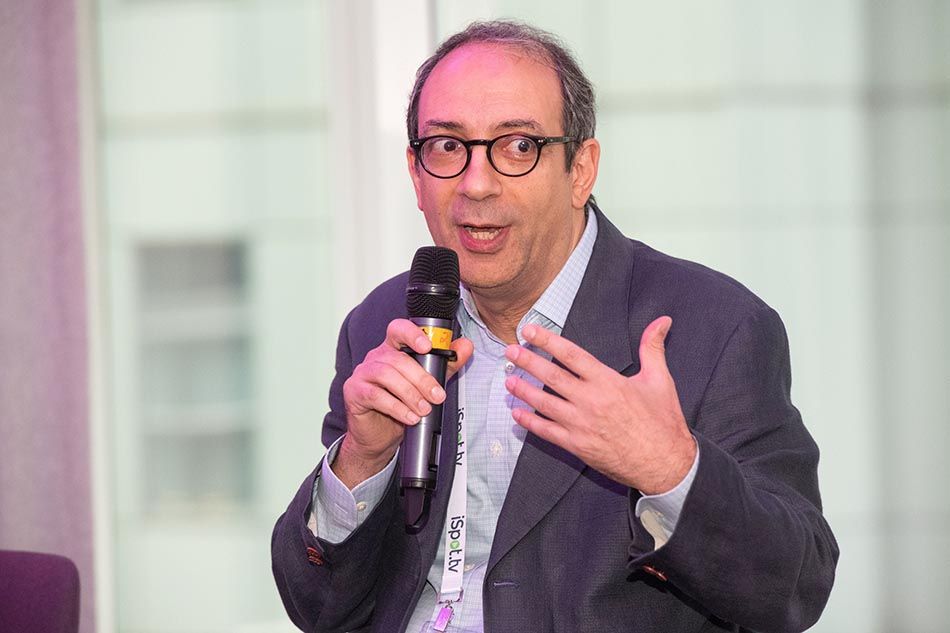 Dalet co-founder and CTO Stephane Guez speaks during the &ldquo;RIP Broadcast TV?&rdquo; panel.