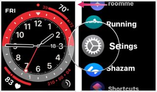 To use the hand washing feature on Apple Watch, you need to turn it on. Push on the Digital Crown, then select the Settings app.
