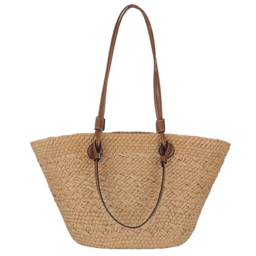Fiorky Straw Tote Beach Bag Striped Shoulder Handbag Women Woven Tote Bag Fashion Shoulder Bag Large Capacity Summer Beach Bags Trendy Braided Bag Stylish Weaving Bag for Shopping Picnic