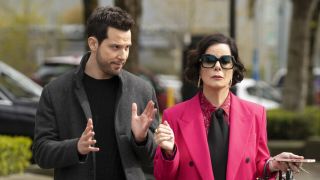 Skylar Astin as Todd and Marcia Gay Harden as Margaret in So Help Me Todd's series finale on CBS