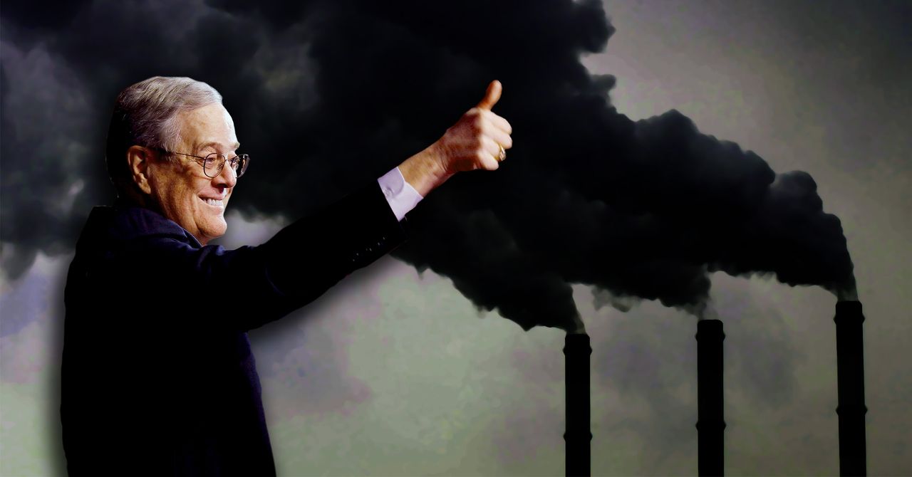 David Koch and smokestacks.