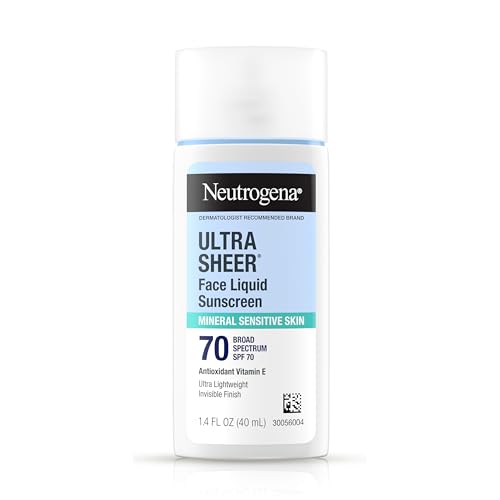 Neutrogena Ultra Sheer Liquid Mineral Sunscreen for Face, Lightweight, Broad Spectrum Spf 70 Facial Sunscreen for Sensitive Skin Leaves a Silky, Non-Greasy Finish, Oxybenzone-Free Sun Care, 1.4 Fl. Oz