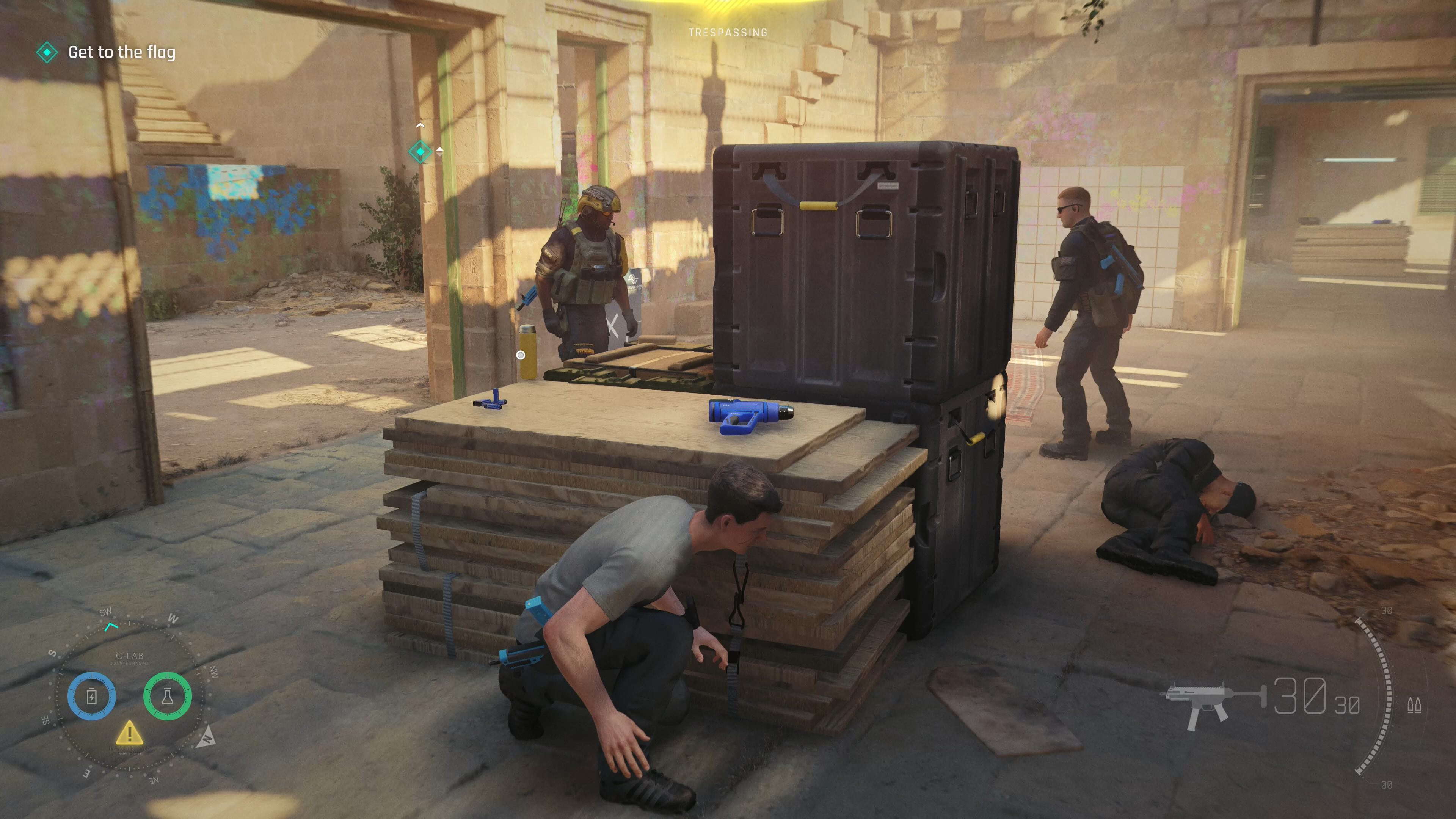 Bond hides from enemies.